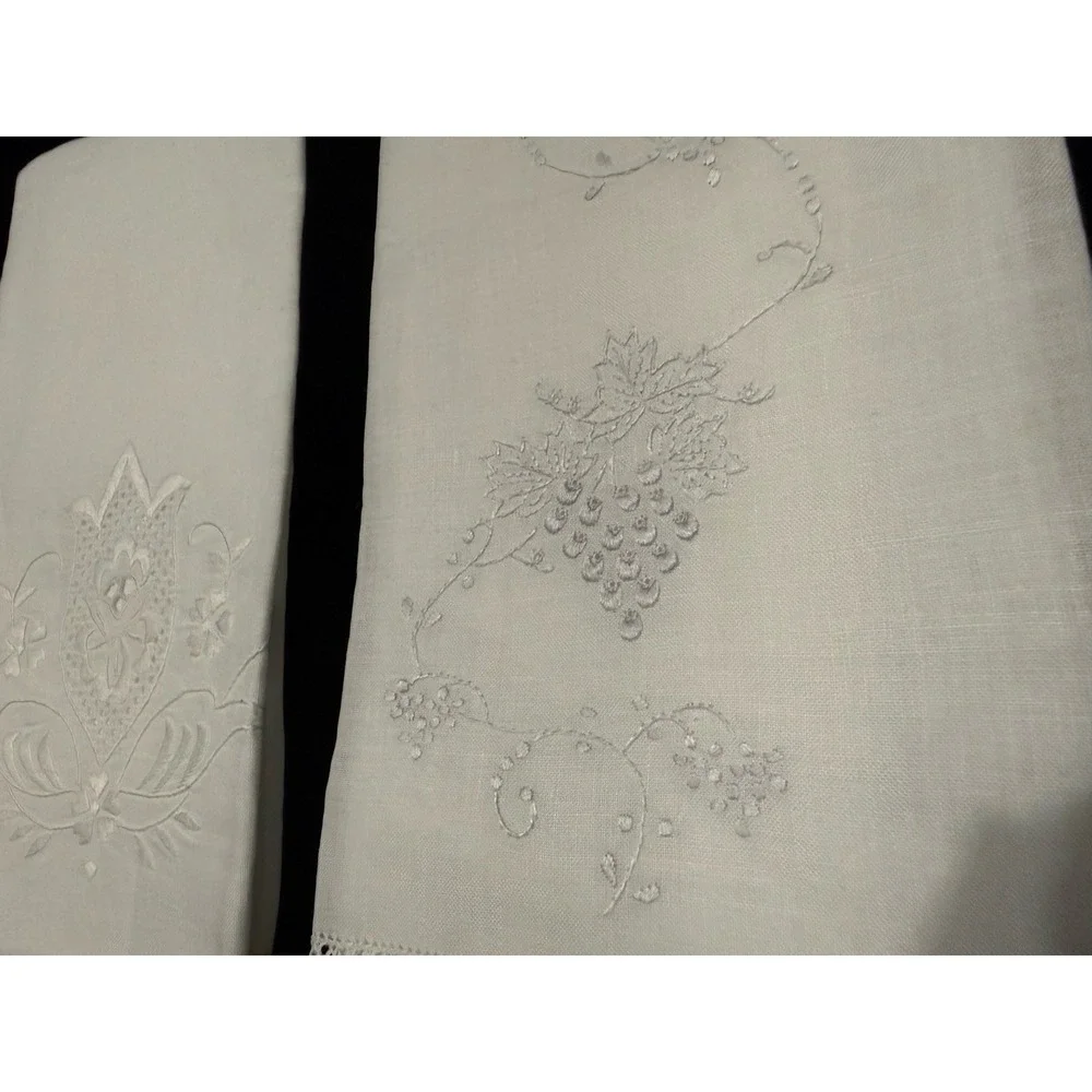 Lot of 3 NEW VTG Hand Towels Tea Kitchen Floral Grapes Embroidered Design Guest